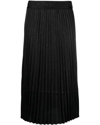 DKNY Patterned-jacquard Pleated Midi Skirt - Black
