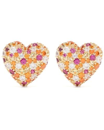 Apm Monaco Heart-motif Crystal-embellished Earrings - Pink