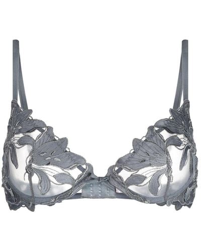 Fleur du Mal Lily Floral Embroidery Bra - Grey