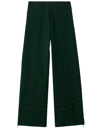 Burberry Houndstooth-pattern Wide-leg Pants - Green