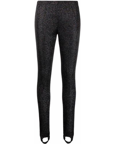 Msgm Logo-waistband Shiny Leggings In Black