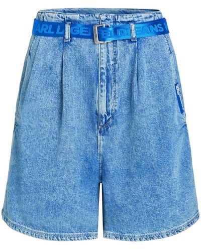 Karl Lagerfeld Shorts denim con cintura - Blu