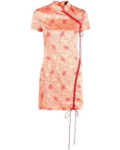 De La Vali Trapeze Floral-print Mini Dress - Pink