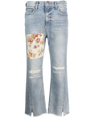 B Sides Cropped Distressed-effect Jeans - Blue