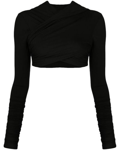 Concepto Long-sleeve Hooded Cropped Top - Black