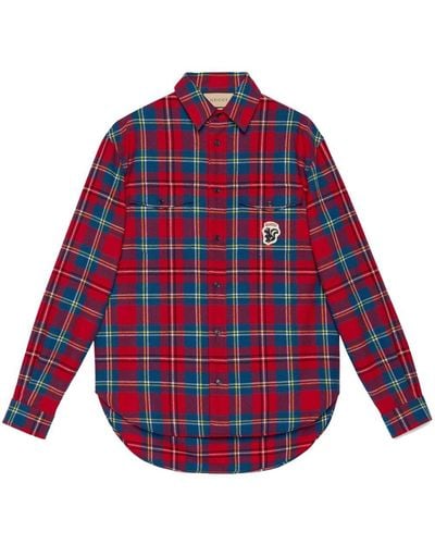 Gucci Tartan Skunk-patch Shirt - Red