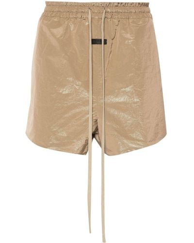 Fear Of God Logo-patch Lamé Running Shorts - Natural