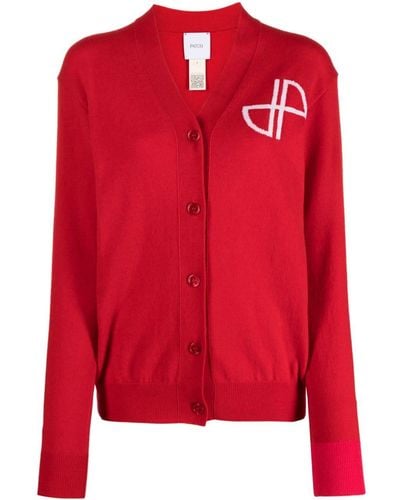 Patou Intarsien-Cardigan mit Logo - Rot