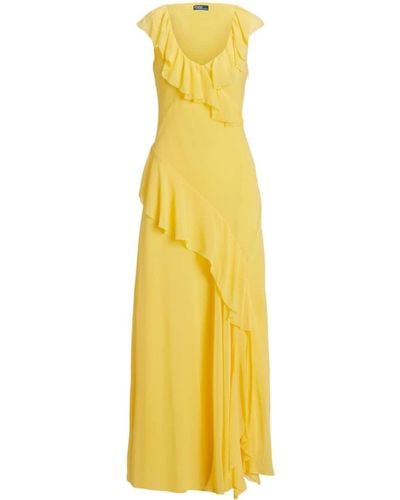 Polo Ralph Lauren Ruffle-detailing Chiffon Maxi Dress - Yellow