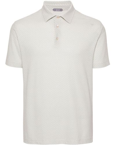 Zanone Geometric-print Cotton Polo Shirt - White