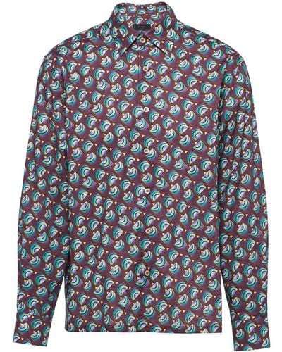 Prada Geometric-print Cotton Shirt - Blue