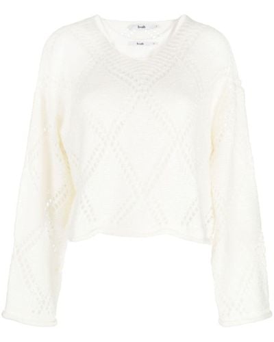 B+ AB Open-knit V-neck Sweater - White