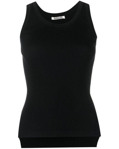 AURALEE Sleeveless Cotton Knitted Top - Black