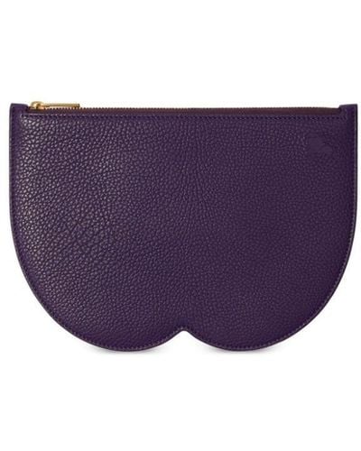 Burberry Large Chess Leather Clutch - Purple