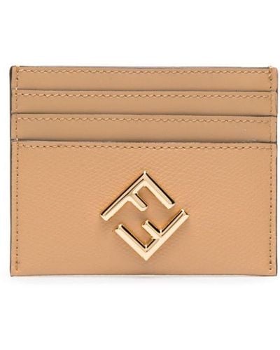 Fendi Ff-plaque Leather Cardholder - Natural
