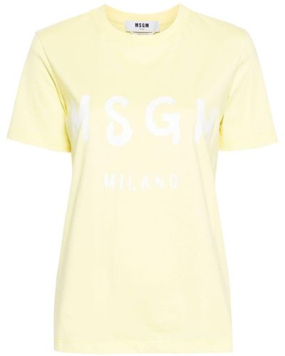 MSGM Logo-print Cotton T-shirt - Yellow