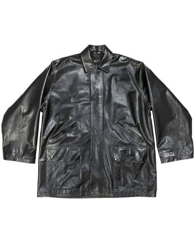 Balenciaga Oversize Long Leather Coat - Black