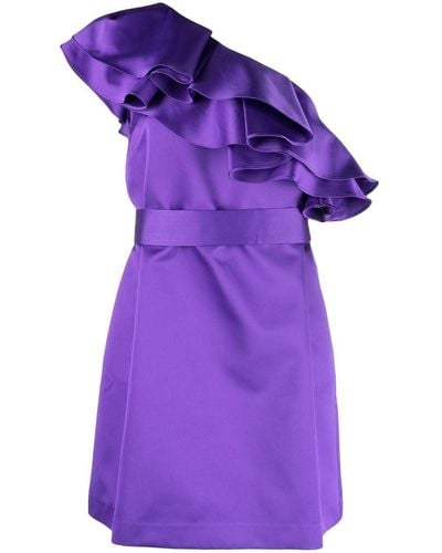 P.A.R.O.S.H. Assymetric Ruffled Mini Dress - Purple