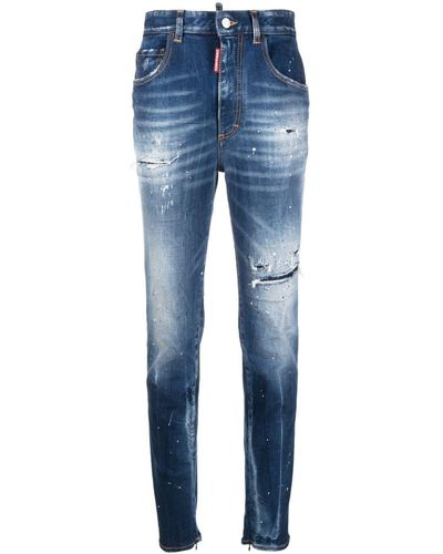 DSquared² Super Twinky Distressed Skinny Jeans - Blue