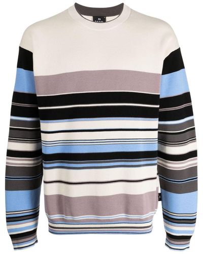 PS by Paul Smith Striped Intarsia-knit Sweater - Blue