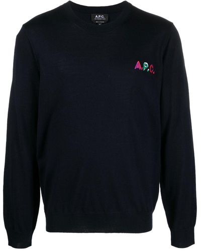 A.P.C. Embroidered Logo Wool-blend Sweatshirt - Blue