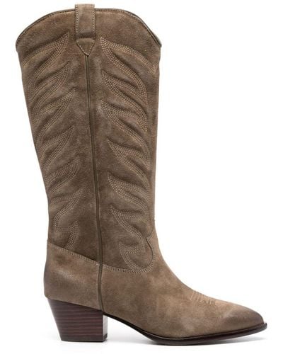 Ash 60mm Embroidered Suede Boots - Brown