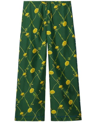 Burberry Dandelion Floral-print Flared Trousers - Groen