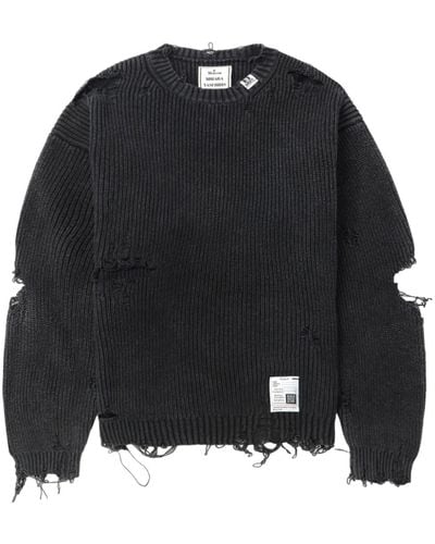 Maison Mihara Yasuhiro Distressed-effect Ribbed-knit Sweater - Black