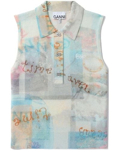 Ganni Schal mit abstraktem Print - Blau