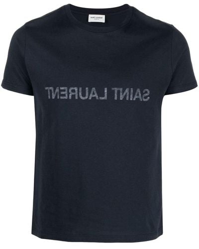 Saint Laurent T-shirt en coton à imprimé Reverse Logo - Noir