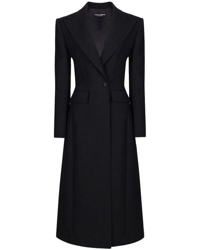 Dolce & Gabbana Long Single-Breasted Wool Cady Coat - Black