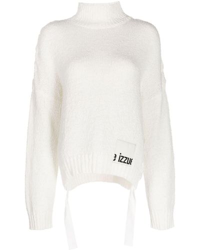 Izzue Lace-up Detail Cotton Sweater - White