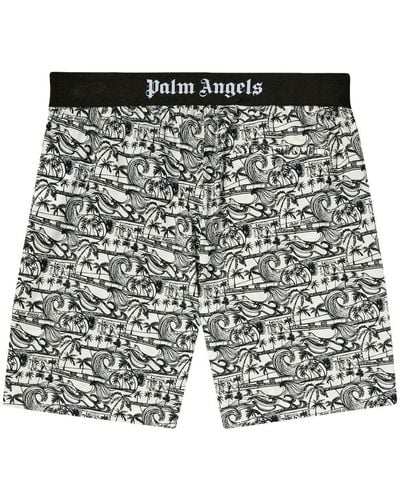 Palm Angels Waves Graphic-print Deck Shorts - Black