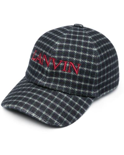 Lanvin Logo-embroidered Checked Wool Cap - Grey