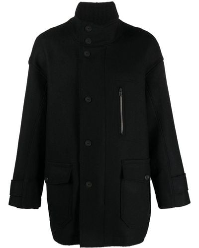 Isabel Benenato Stand-up Collar Buttoned Padded Coat - Black