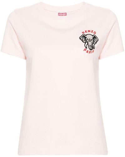 KENZO Elephant Crest-embroidered Cotton T-shirt - Pink