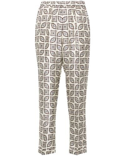 Alberto Biani Graphic-print Silk Straight-leg Pants - Gray