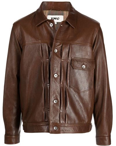 YMC Badlands Flap-pocket Leather Jacket - Brown