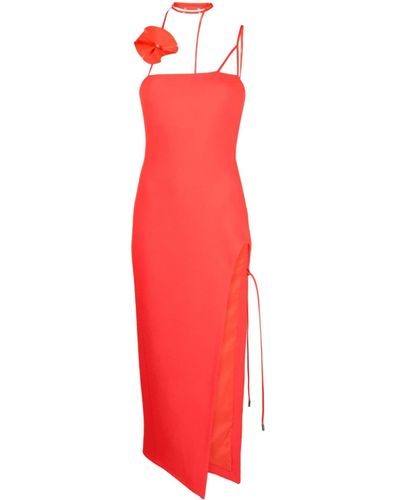 David Koma Red Midi -jurk Met Bloem - Rood