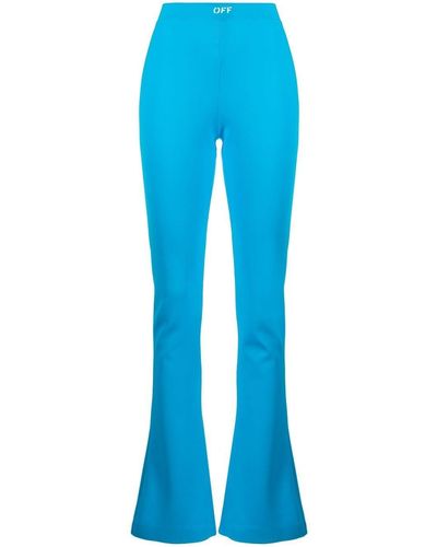 Off-White c/o Virgil Abloh Light E Flared leggings With Contrasting Logo Print In Stretch Polyamide Woman - Blue