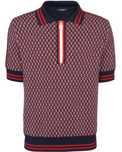 Balmain Monogram Wool Polo Shirt - Red