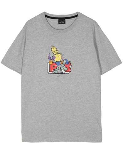 PS by Paul Smith Graphic-print Organic Cotton T-shirt - Grey
