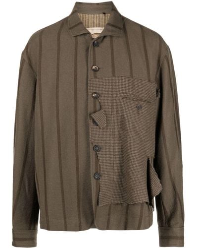 Ziggy Chen Stripe-pattern Spread-collar Jacket - Green
