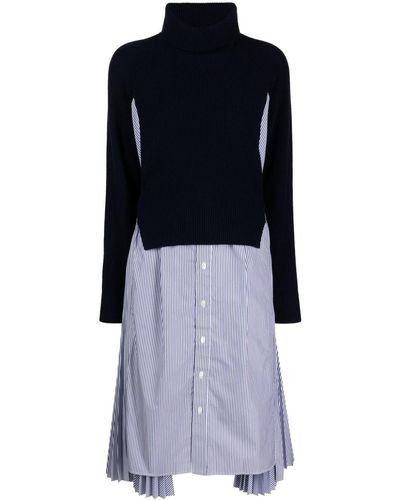 Sacai Layered Sweater Wool Shirtdress - Blue