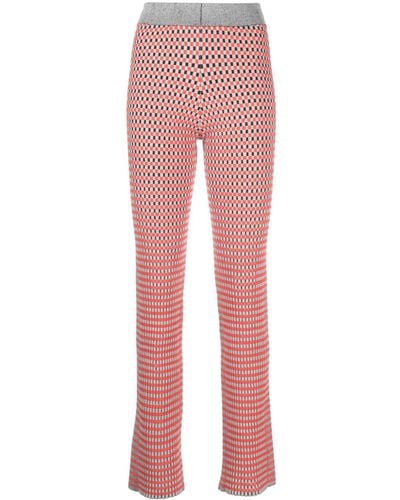 Rabanne Check-pattern Ribbed-knit Trousers - Red