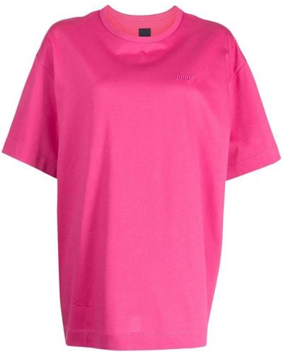 Juun.J Compliqué Motif-embroidered Cotton T-shirt - Pink