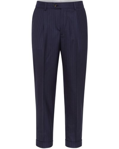 Brunello Cucinelli Chalk-Stripe wool trousers - Azul