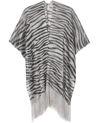 Liu Jo Zebra-print Open-knit Cape - White