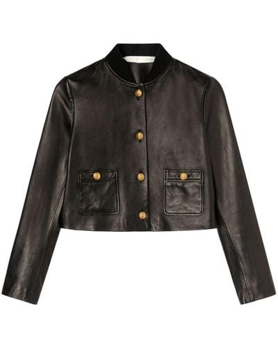 Palm Angels Cropped Leather Jacket - Black