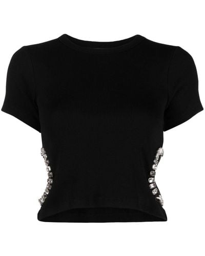Sandro Crystal-embellished Cut-out T-shirt - Black